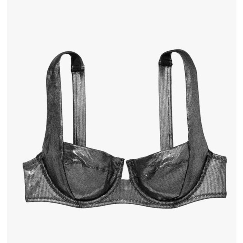 NWT HOT Victoria's Secret Metallic Silver Foil Full Coverage Swim Top 34B